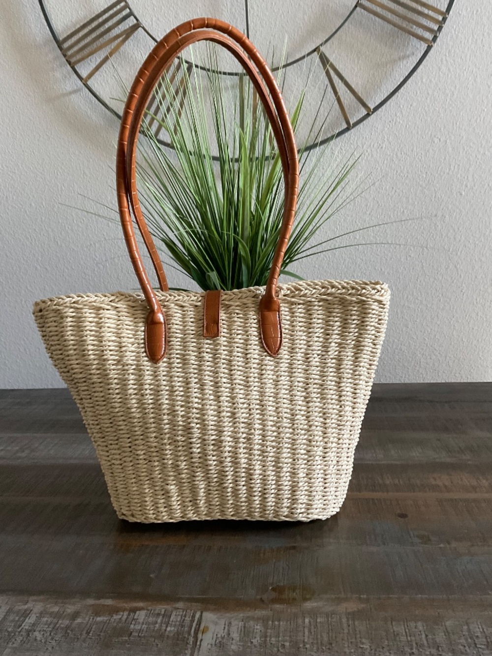 NWOT SUN N SAND WOVEN STRAW DOUBLE HANDLE TOTE BEACH BAG - Picture 2 of 7